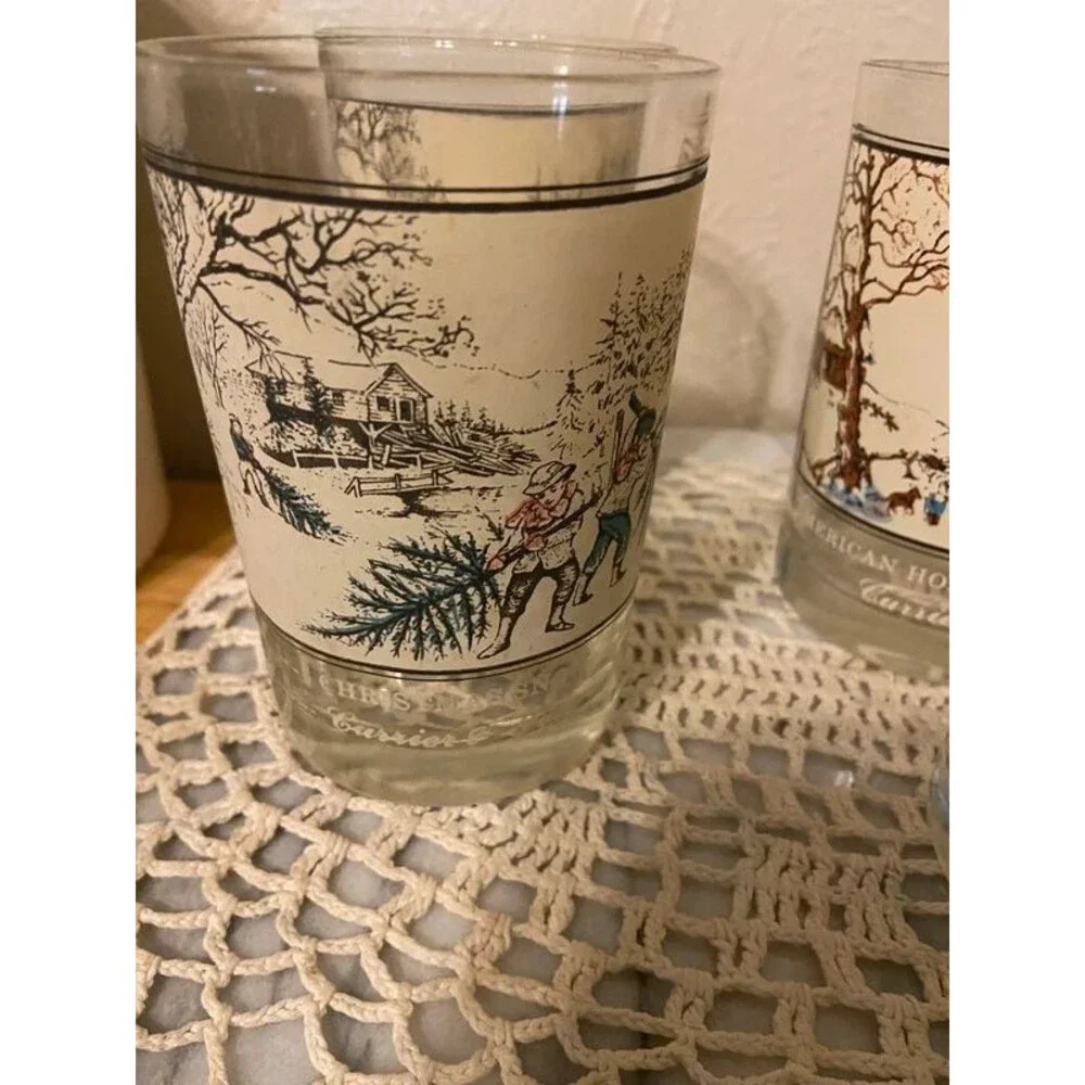 Vintage 1978 Arby's Currier & Ives Christmas Glasses Lot of 5 - Museum Series